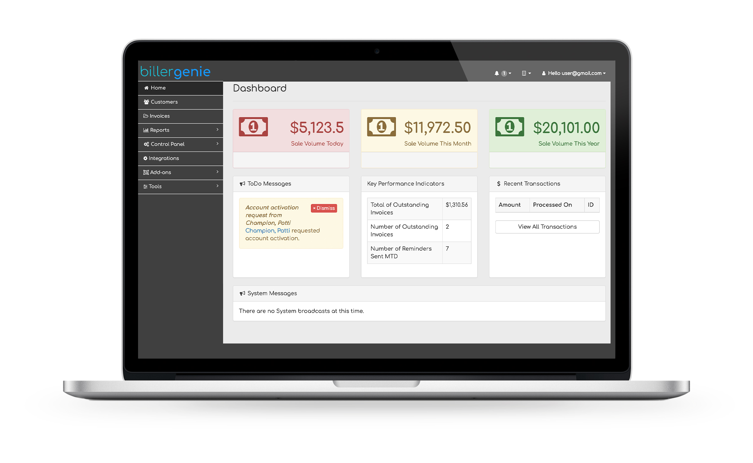 screenshot of Biller Genie